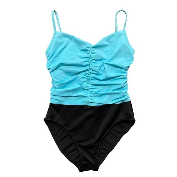 MIRACLESUIT Ruched Colorblock One Piece Swimsuit Bathing Suit SZ 10 - Picture 1 of 13
